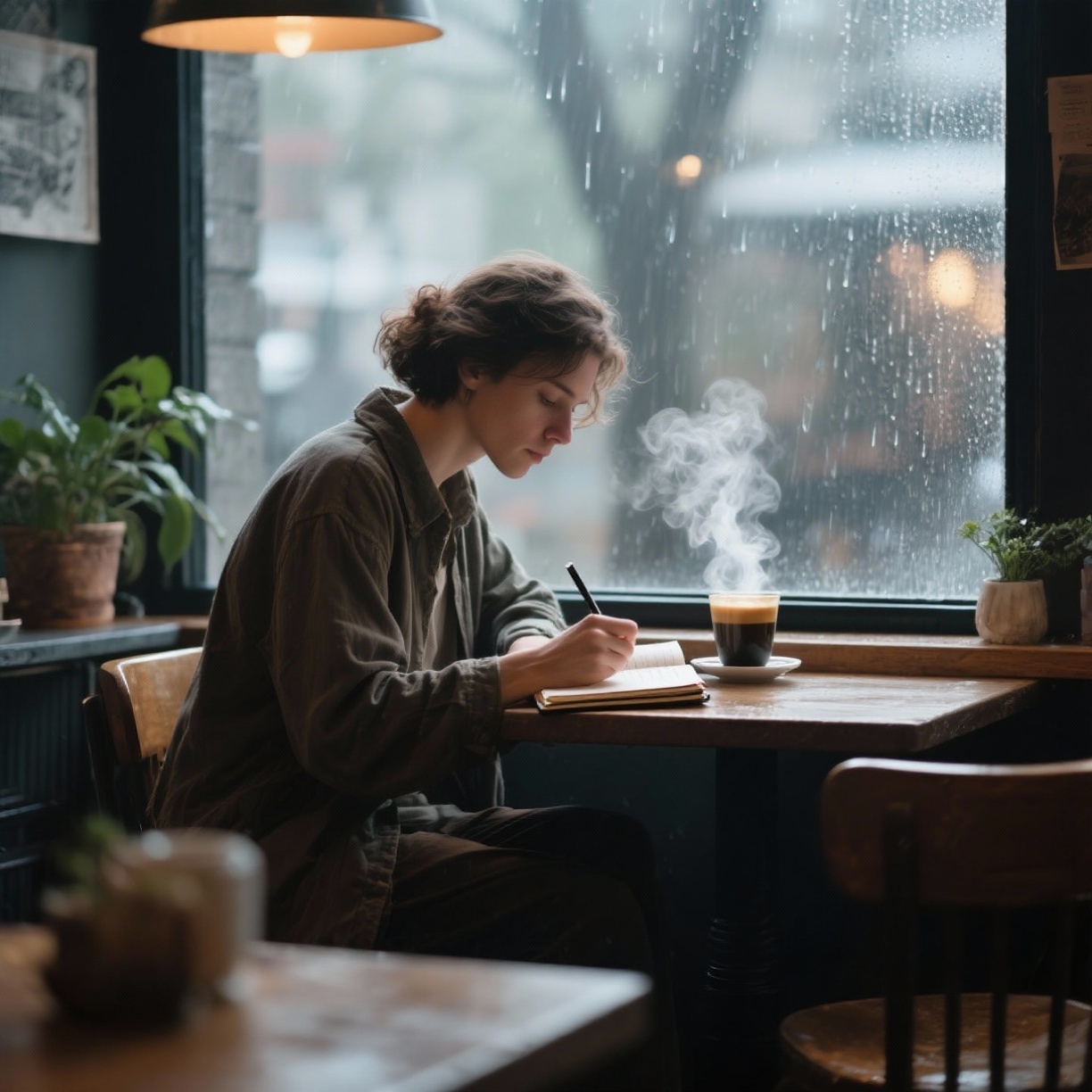 Person writing a book with no experience at a cozy desk